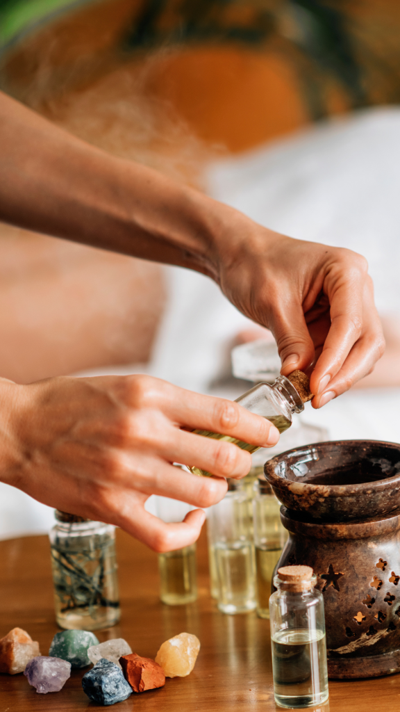 Ayurvedic oils, spices, tools